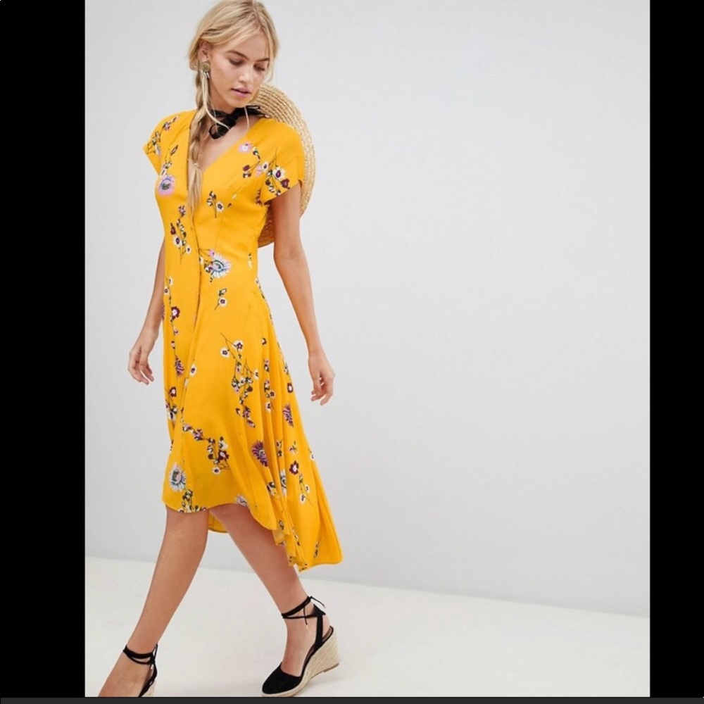 Free People NWT Lost in You yellow midi dress